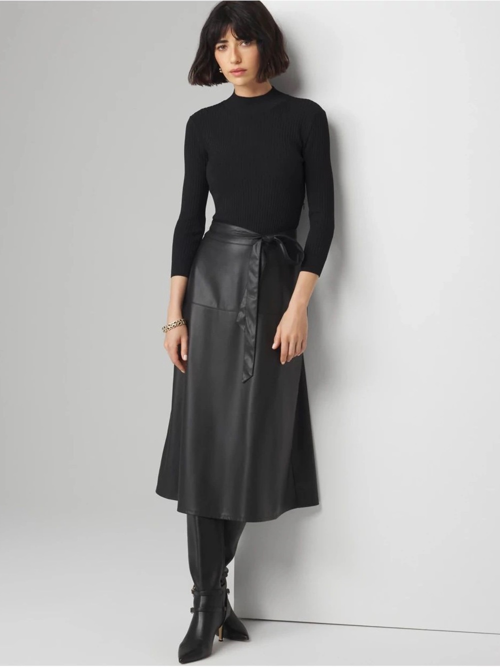 Colleen Lopez Black Faux Leather Tie-Waist Dress XL